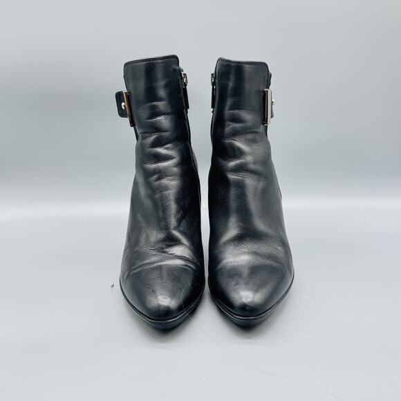 Aquatalia Boots Womens 8 Black Leather Ankle Pointed Toe Side Zip Heels Shoes - Picture 3 of 12